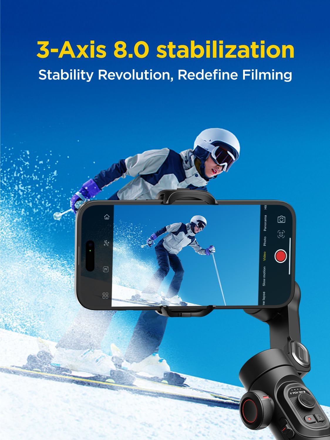 AOCHUAN Gimbal Stabilizer for Smartphone, iPhone Gimbal w/Focus Wheel Face/Object Tracking for iPhone 16 15 Pro Max/Android Foldable 3-Axis Handheld Phone Stabilizer for Video Recording -Smart XE