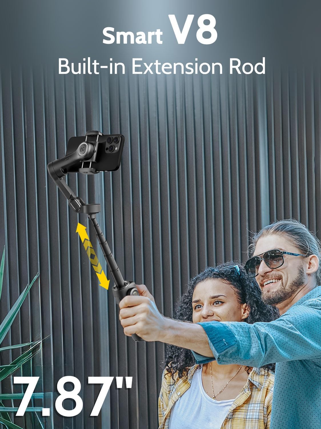 AOCHUAN 3-axis Gimbal Stabilizer for iPhone w/Built-in 7.8' Extension Rod, Smartphone Gimbal w/AI Tracking, Portable Phone Holder for iPhone & Android w/Full-Screen OLED Display, Smart V8(Black)