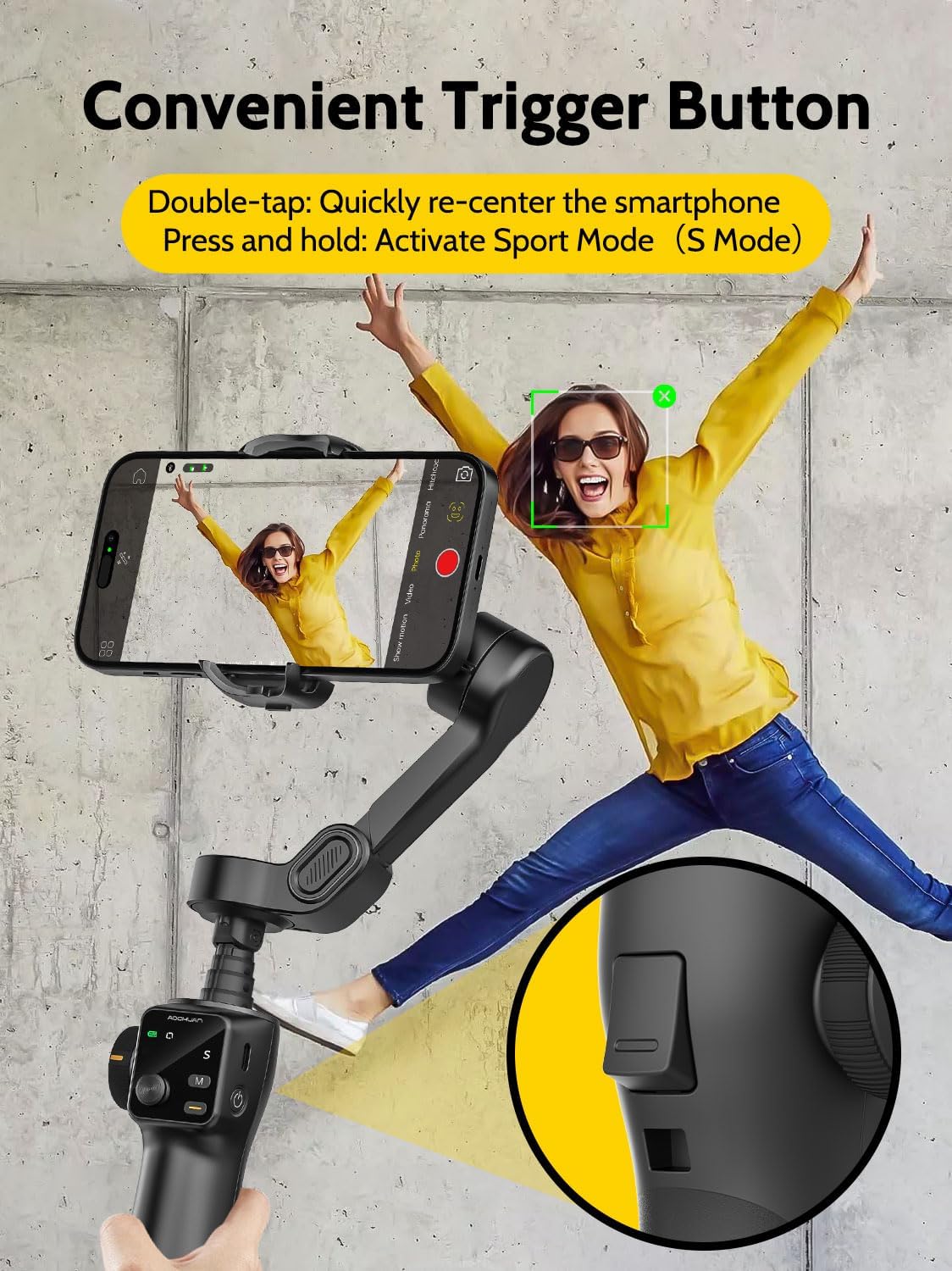 AOCHUAN 3-axis Gimbal Stabilizer for iPhone w/Built-in 7.8' Extension Rod, Smartphone Gimbal w/AI Tracking, Portable Phone Holder for iPhone & Android w/Full-Screen OLED Display, Smart V8(Black)