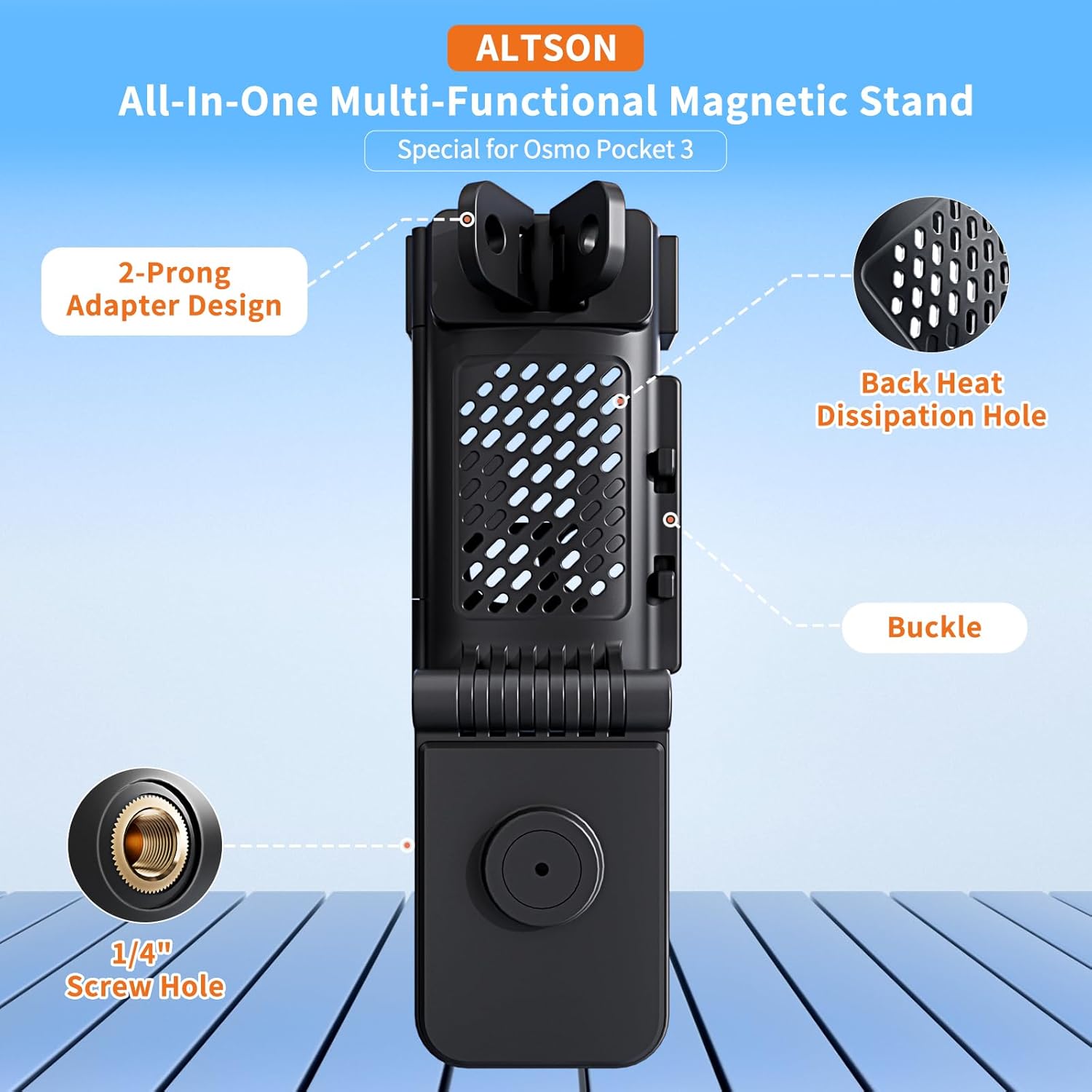 ALTSON Magnetic Mount Stand for DJI Osmo Pocket 3, DJI Osmo Pocket 3 Accessories-Multifunction Expansion Adapter 180° Adjustable Magnet Base, 1/4" Screw & Gopro Mount, Desktop/Vertical Surface Holder