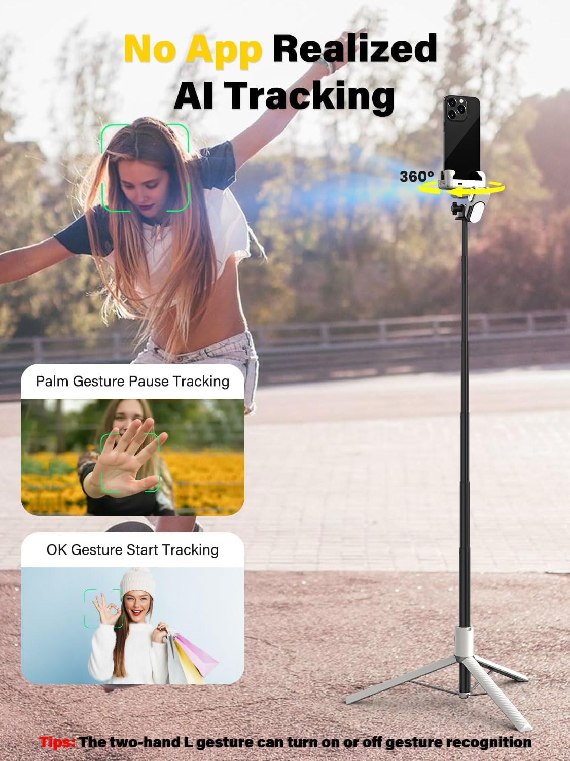 AOCHUAN Smartphone Gimbal Stabilizer, Smart Face Tracking Tripod Without APP - 4 in 1 Cellphone Gimbal Stabilizer for iPhone&Android Extended 108cm Rod with RGB Fill Light,M2PRO White