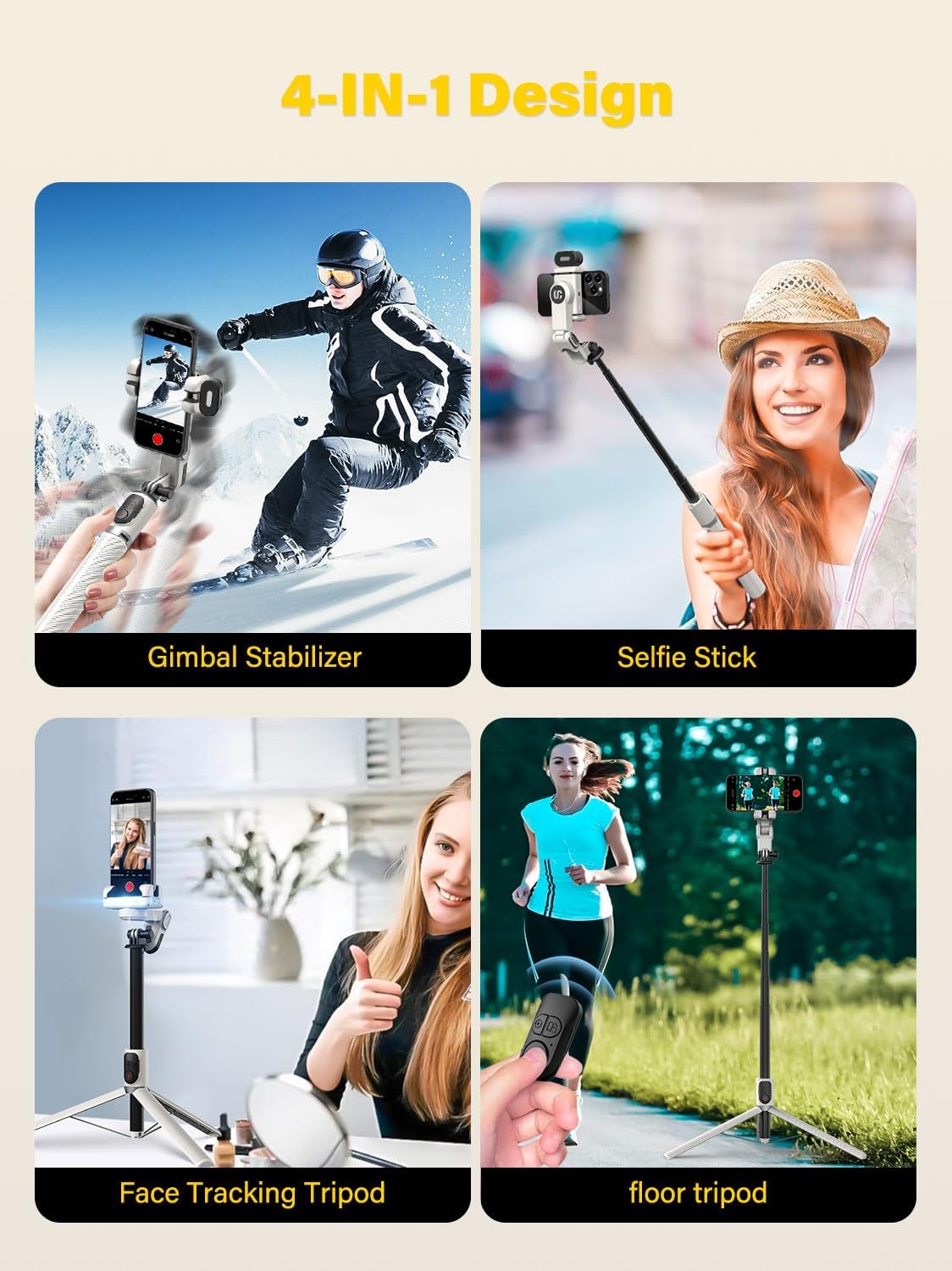 AOCHUAN Smartphone Gimbal Stabilizer, Smart Face Tracking Tripod Without APP - 4 in 1 Cellphone Gimbal Stabilizer for iPhone&Android Extended 108cm Rod with RGB Fill Light,M2PRO White