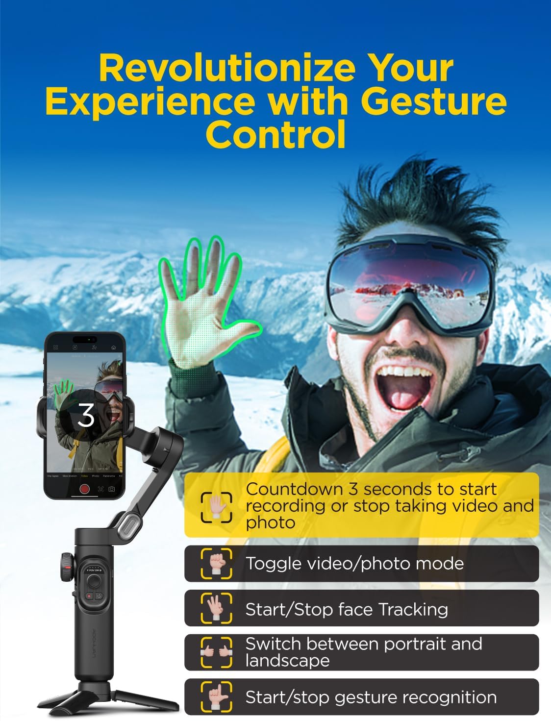 AOCHUAN Gimbal Stabilizer for Smartphone, iPhone Gimbal w/Focus Wheel Face/Object Tracking for iPhone 16 15 Pro Max/Android Foldable 3-Axis Handheld Phone Stabilizer for Video Recording -Smart XE