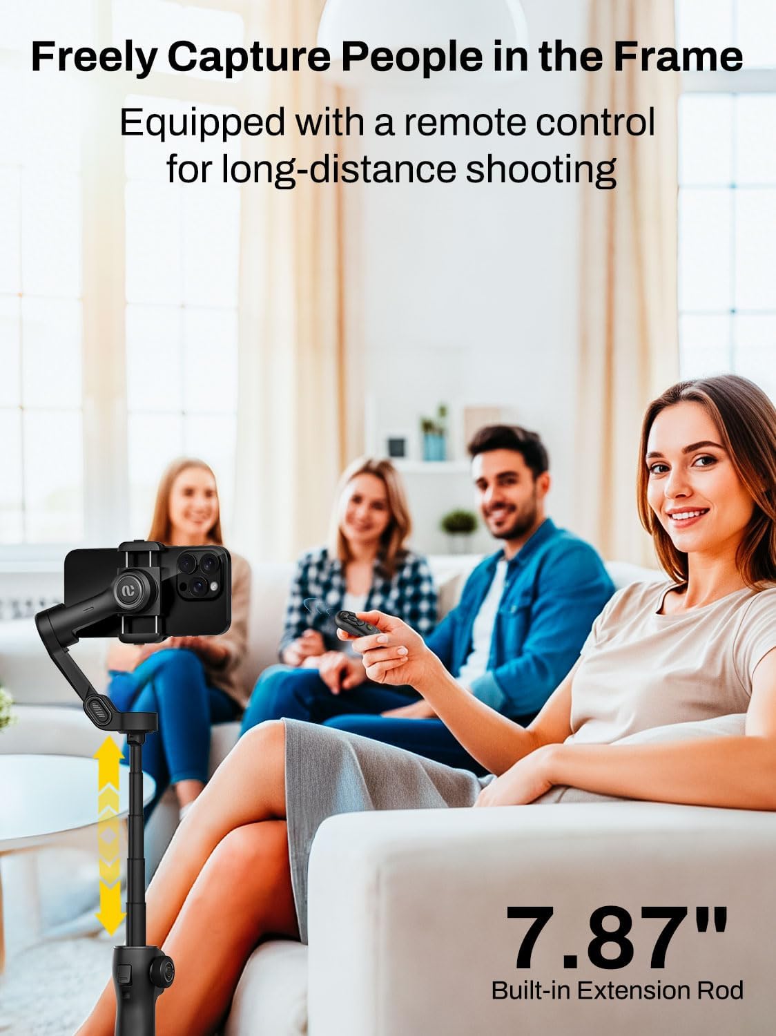 AOCHUAN Gimbal Stabilizer for iPhone w/Bluetooth Remote, 3-axis Phone Stabilizer w/7.8” Extension Rod, AI Face Tracking Smartphone Gimbal, Gesture Control for Video Shooting - Smart V8 Kit Black