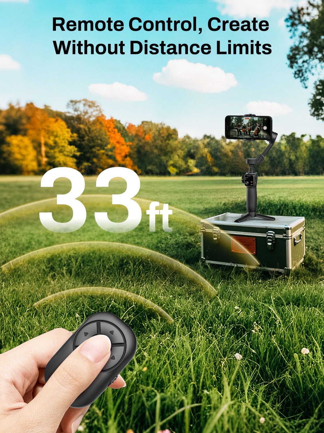 AOCHUAN Gimbal Stabilizer for iPhone w/Bluetooth Remote, 3-axis Phone Stabilizer w/7.8” Extension Rod, AI Face Tracking Smartphone Gimbal, Gesture Control for Video Shooting - Smart V8 Kit Black