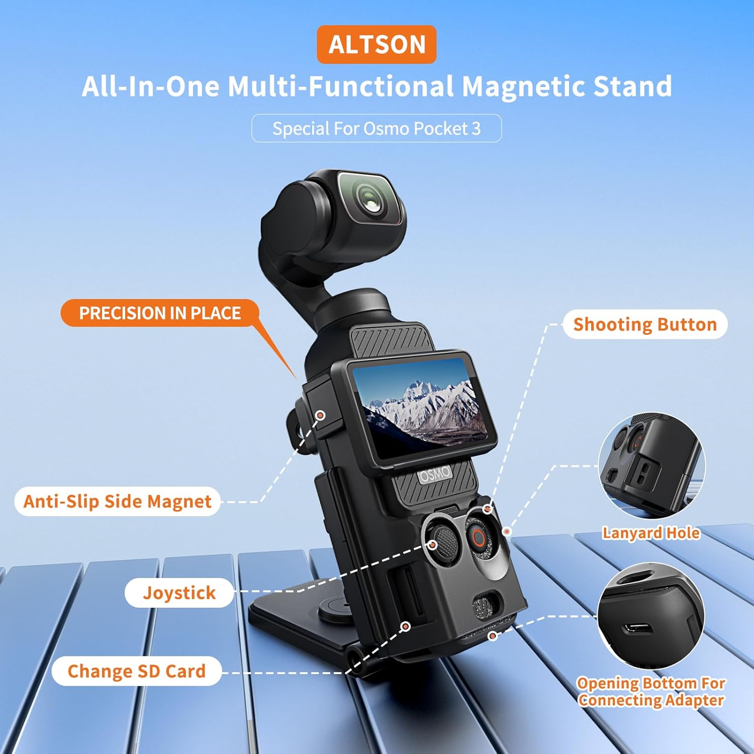 ALTSON Magnetic Mount Stand for DJI Osmo Pocket 3, DJI Osmo Pocket 3 Accessories-Multifunction Expansion Adapter 180° Adjustable Magnet Base, 1/4" Screw & Gopro Mount, Desktop/Vertical Surface Holder