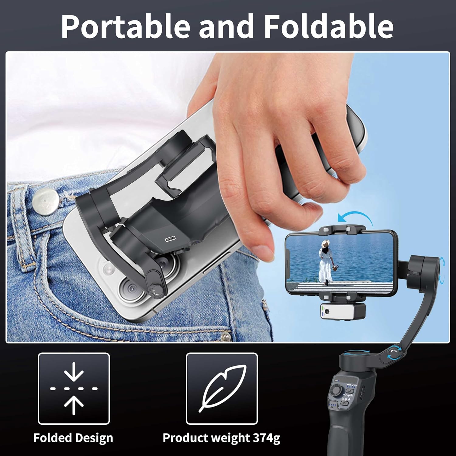 3-Axis Gimbal Stabilizer for Smartphone,Handheld Gimbal Tripod for iPhone&Andriod with Fill Light,AI Auto Face/Object Tracking,Foldable Rotating Stabilizer for Phone Video Recording,Vlogging