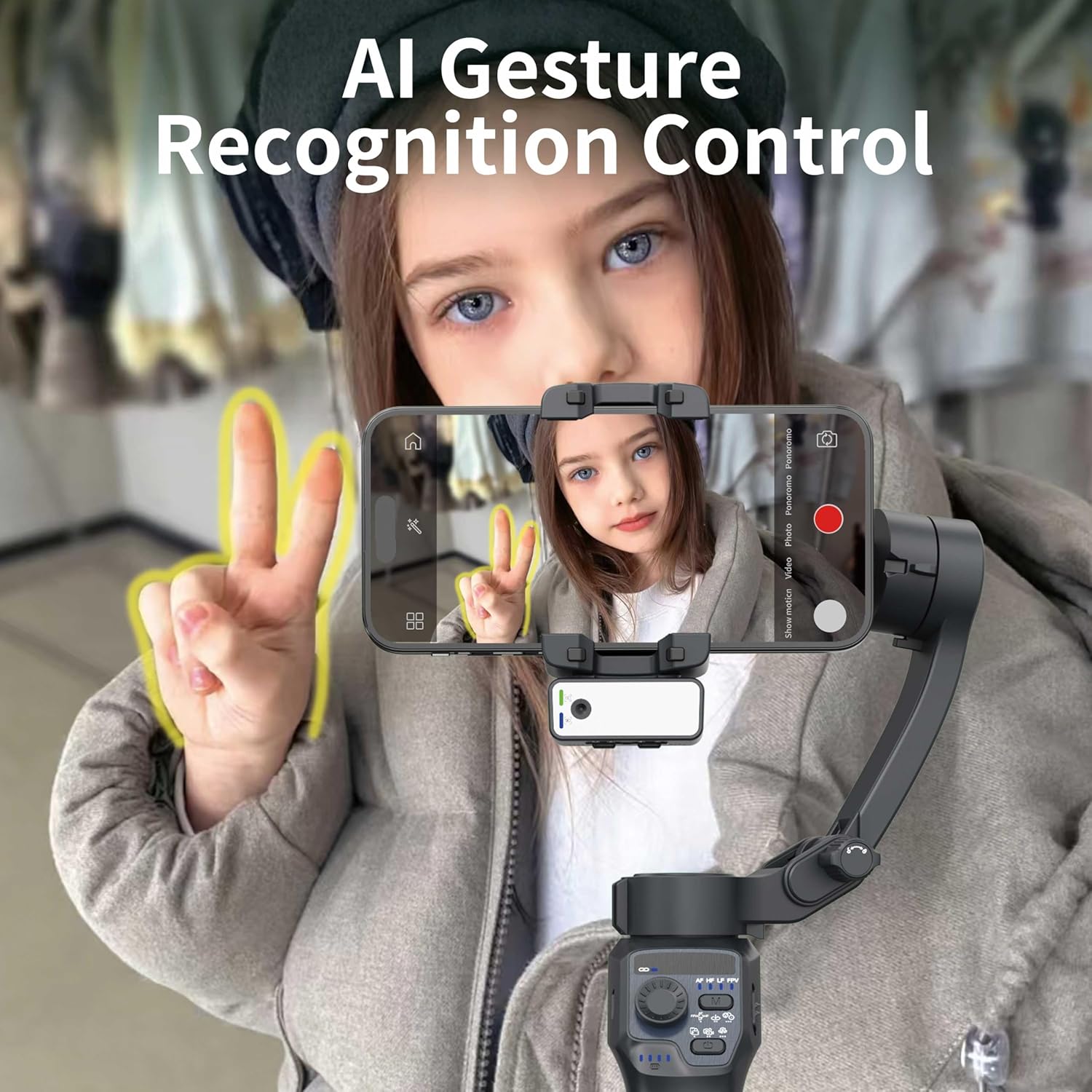 3-Axis Gimbal Stabilizer for Smartphone,Handheld Gimbal Tripod for iPhone&Andriod with Fill Light,AI Auto Face/Object Tracking,Foldable Rotating Stabilizer for Phone Video Recording,Vlogging