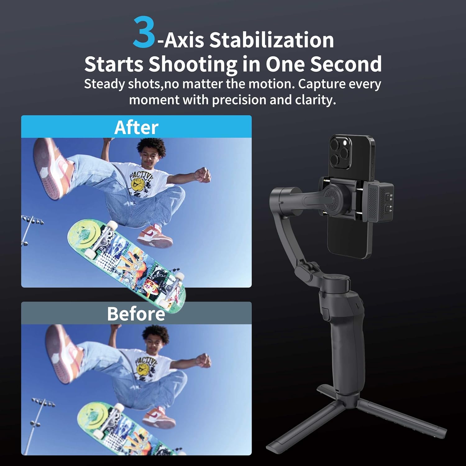 3-Axis Gimbal Stabilizer for Smartphone,Handheld Gimbal Tripod for iPhone&Andriod with Fill Light,AI Auto Face/Object Tracking,Foldable Rotating Stabilizer for Phone Video Recording,Vlogging